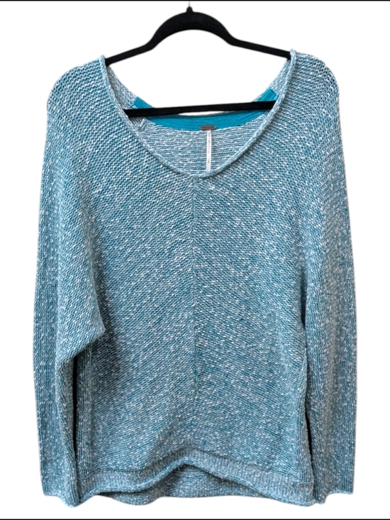 Free People Sweaters - Free People Bright Lights Teal Aqua Blue Marled Scoop Neck Pullover (L)
